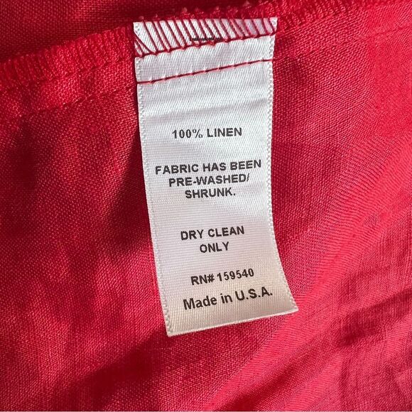 Lisa Bayne Red 100% Linen Midi Dress with Pockets Size XL Made in USA - Picture 6 of 6